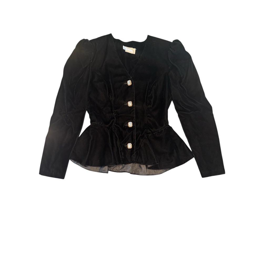 Vintage Francisco Black Velvet Peplum Top Rhinestone Vampire Goth Size 8